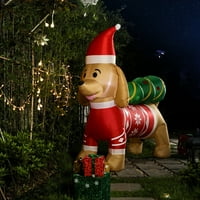 7ft lung Crăciun gonflabile LED luminat câine cu pălărie și copac, Crăciun