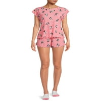 Set de Pijama pentru femei și femei Disney Plus Mickey Mouse Top și pantaloni scurți, 3 piese