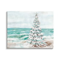 Snowy Christmas Tree Beach Shore Holiday Galerie De Pictură Învelită Pe Pânză Print Wall Art