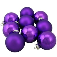 Set de ornamente de Crăciun cu bile de sticlă violet strălucitor și mat din 9 piese 2.5