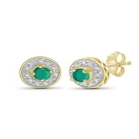 Bijuteriiclub 0. Cercei CTW Emerald Stud-argint placat cu aur de 14k