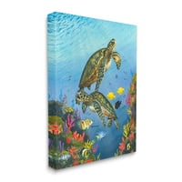 Țestoase Marine Înot Subacvatice Recif Animale & Insecte Galerie De Artă Grafică Învelite Panza Print Wall Art