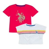 S. Polo Assn. Pachet de tricouri cu mânecă scurtă pentru fete mici, dimensiuni 2T-5T