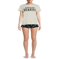 Grayson sociale femei și femei Plus somn Halloween maneca scurta Tee și Pijama scurt Set, 2pc