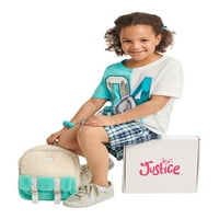 Justice Girls set Bo cadou din 4 piese cu tricou, fustă, geantă și accesorii pentru păr, dimensiuni 5-18