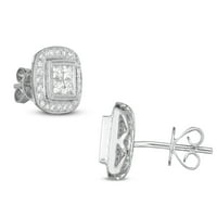 CT. TW Quad Printesa-Cut diamant cadru Stil vintage Stud cercei din argint