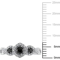 Carate T. W. diamant alb-negru 10kt Aur Alb trei piatra inel de logodna