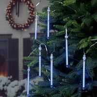 Timp de vacanță 10-Count albastru LED picurare Mini Icicle lumini de Crăciun, cu sârmă transparentă, 14. picioare