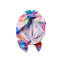 Culori și îngrijire Soft & matasos pre-legat top nod Bow Turban Wrap pentru copii mici, Tie-Dye