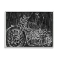 Stupell Industries monotonă motocicletă alb-negru schiță artă grafică artă încadrată Gri imprimare artă de perete, 16x20