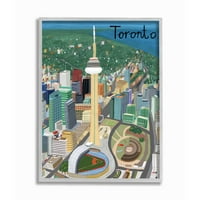 Stupell Industries Toronto Canada City Skyline punct de reper colorat Arhitectură încadrată artă de perete Design de Carla Daly, 16 20