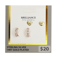 Brilliance Fine bijuterii 14k Placat Cu Aur Sterling Silver cristal inima știfturi și cerc copii cercei Set
