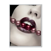 Designart 'Perle Prin Gură Cu Buze În Formă De Inimă' Imprimare Modernă De Artă De Perete Din Pânză Încadrată