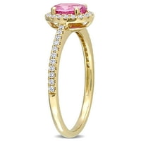Miabella femei Carat T. G. W. safir roz și Carat T. D. W diamant 10kt Aur Galben Halo inel