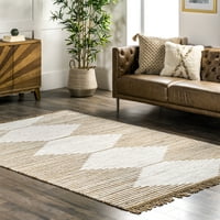 Nuloom Clea țesute manual geometrice Flatweave ciucure zona covor, 6' 9', naturale