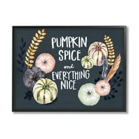 Stupell Industries Pumpkin Spice totul frază frumoasă pene de recoltare de toamnă artă grafică artă încadrată neagră imprimare