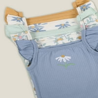 Little Star Organic Baby Girls 5pk Bodysuits Fără mâneci, Dimensiune nou-născut-luni