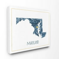Stupell Home Decor Maryland Minimal Albastru Marmorat Hârtie Silueta Panza Arta De Perete