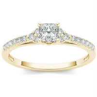 Carat T. W. diamant Printesa-Cut clasic 10kt aur galben inel de logodna