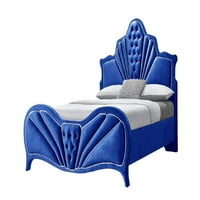 Dante Queen Bed în catifea albastră