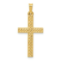 Primal aur Karat aur galben lustruit zăbrele texturate cruce pandantiv cu lanț de frânghie cablu