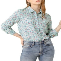 Chilipiruri unice femei maneca lunga Buton-jos ditsy florale tricou Top