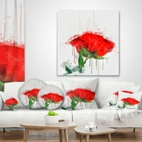 Designart Red Rose pictură desenată manual-pernă de aruncare florală-16x16