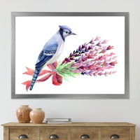 Designart 'Blue Jay Bird Pe Buchet De Flori Roz' Imprimare Tradițională De Artă Încadrată